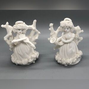 Lenwile Ardalt Porcelain Angel Figurines Spaghetti Trim Musical Instruments MCM